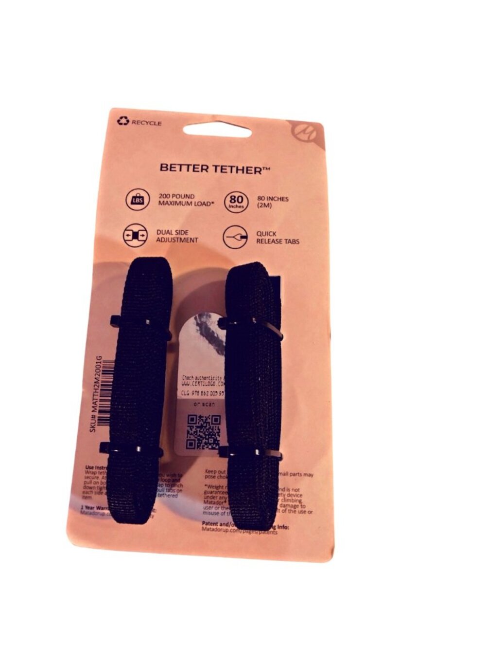 Matador Better Tether Strap 80 In 200 Lb Dual Side Adjustment Quick Release - Picture 2 of 7